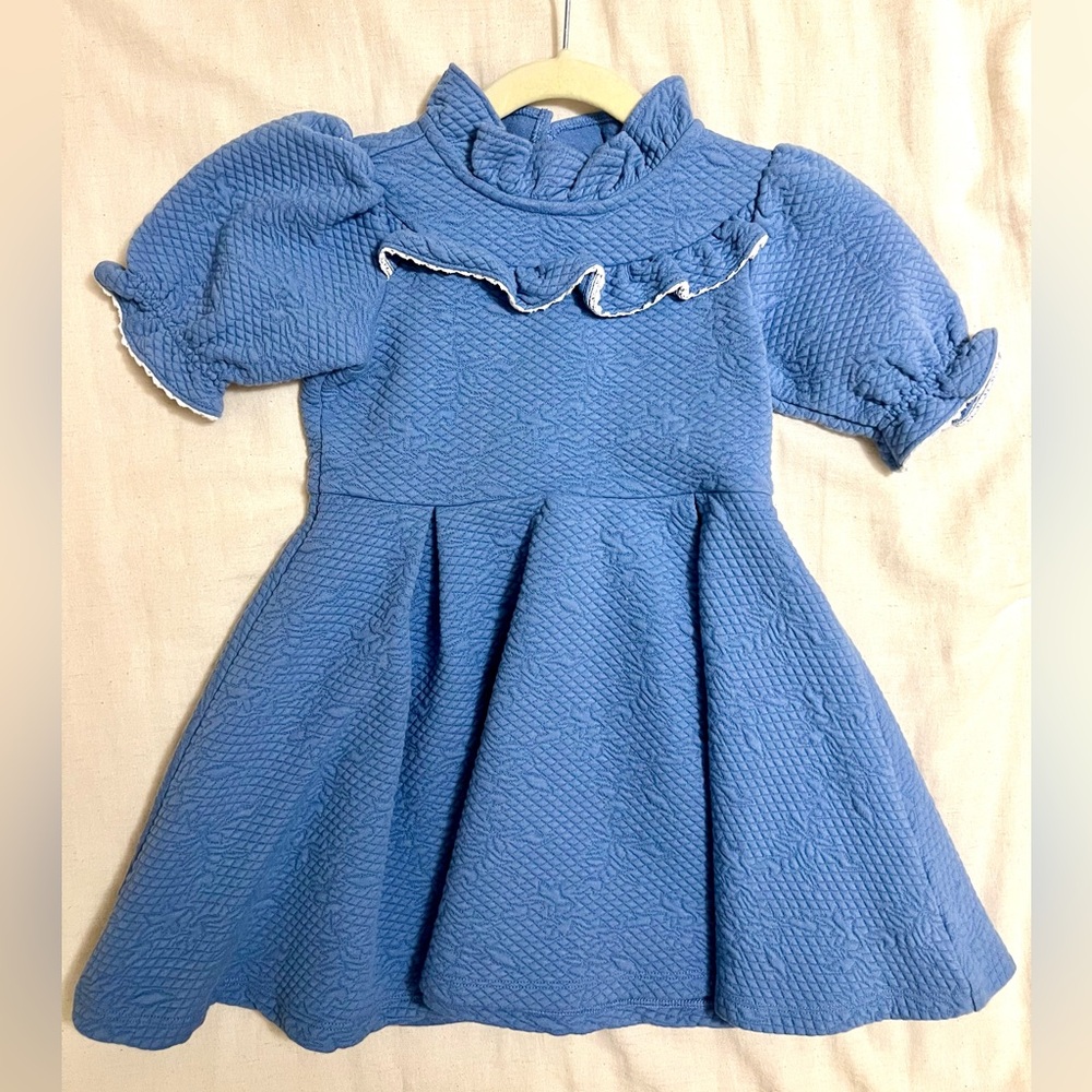 Janie and Jack Textured Blue Dress with Ruffles Size 5 Toddler